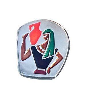 Bezalel Style Enamel Silver Pendant Brooch with Scene from Tanah, Israel, 1960’s